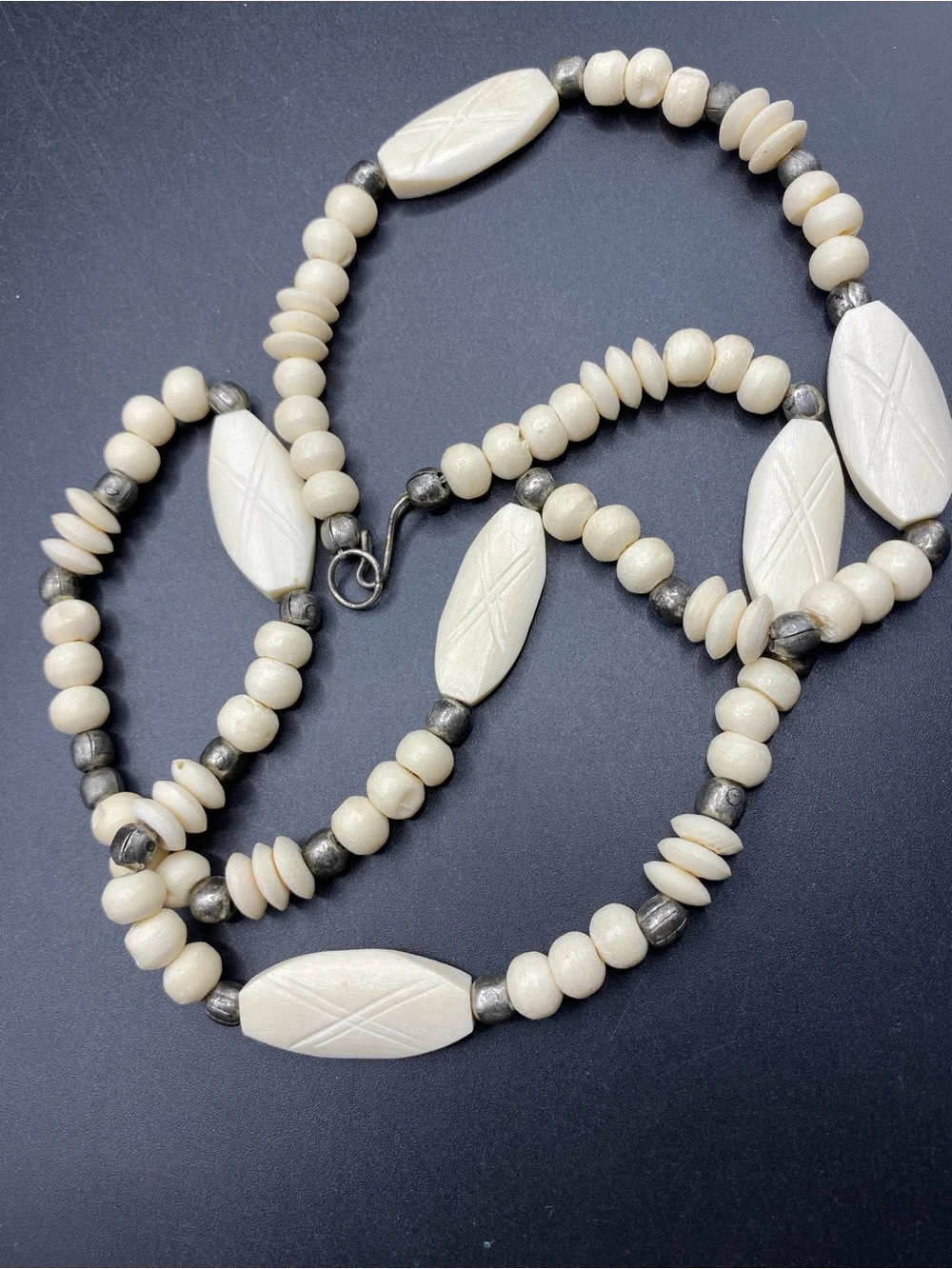 Bohemian Bovine Beads + Silver Ethnic Necklace